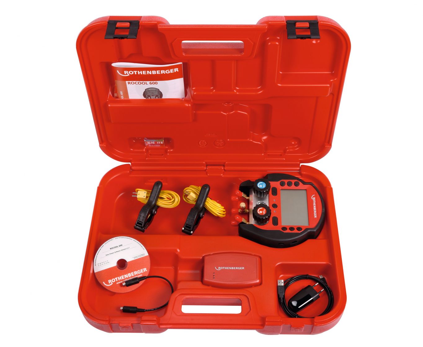 více o produktu - Baterie manometrová digitální ROCOOL 600 Set 3 se 2 teplotními svorkami a RED boxem, 1000000572, Rothenberger